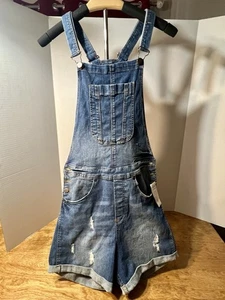 Francesca's Harper Mujer Pantalones Cortos Grandes Mono Babero Jean Azul Denim Envejecido - Imagen 1 de 8