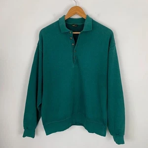 Vintage 1/4 Button Sweatshirt Mens Medium Green Collared Retro Made in USA 90s - Picture 1 of 13