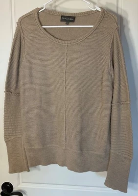 Michael звезды бежевый ребристый длинным рукавом ворота 100% хлопок свитер L - Изображение 1 из 4