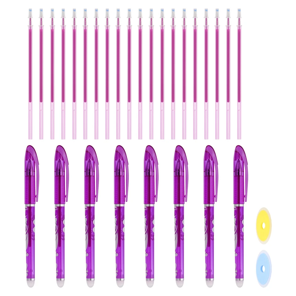 Paquete de 8 bolígrafos de gel borrables de 0,5 mm con 20 recargas y 2 gomas de borrar, púrpura Foto 1 de 4