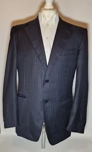 Canali Mens Jacket Navy Blue Stripe Virgin Wool Double Vented 44 chest  - Picture 1 of 10