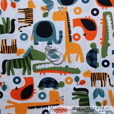 BonEful Fabric Cotton Quilt Baby Jungle Tiger Zebra Giraffe Elephant Bird SCRAP - Image 1 of 4