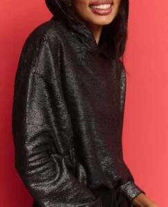 Pilcro Damen Anthropologie Foil Metallic Oversized Black Hoodie Gr. XL - Bild 1 von 7