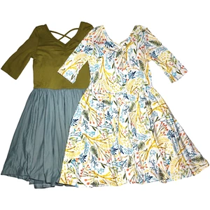 2 Dot Smile Girls Sz 7 Floral Color Block Green Blue Ballerina Twirl Dress Lot - Picture 1 of 3