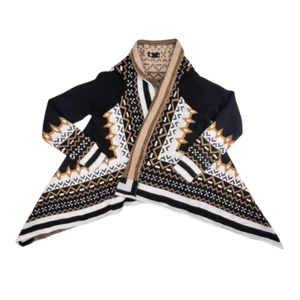 Vocal USA Cardigan S Wool Blend Tribal Open Front Boho Asymmetrical Shawl Collar - Picture 1 of 9