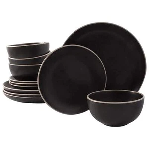 Gibson Home Rockaway 12 Piece Stoneware Dinnerware Set in Black - Picture 1 of 1