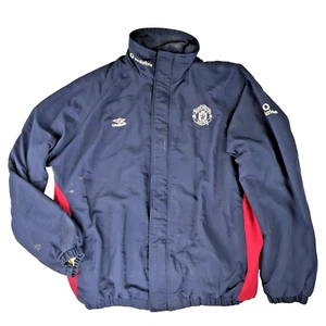 Vintage Manchester United 90s Umbro Windbreaker Jacket | Full-Zip Large Navy Red - Picture 1 of 11