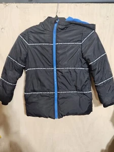 Boys Calvin Klein Jacket Size S/P 8 Black Puffer Hood Zip Spell out School Ski - Picture 1 of 6