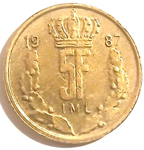 1987 5F Franc Coin Luxembourg Copper Aluminum - Picture 1 of 2
