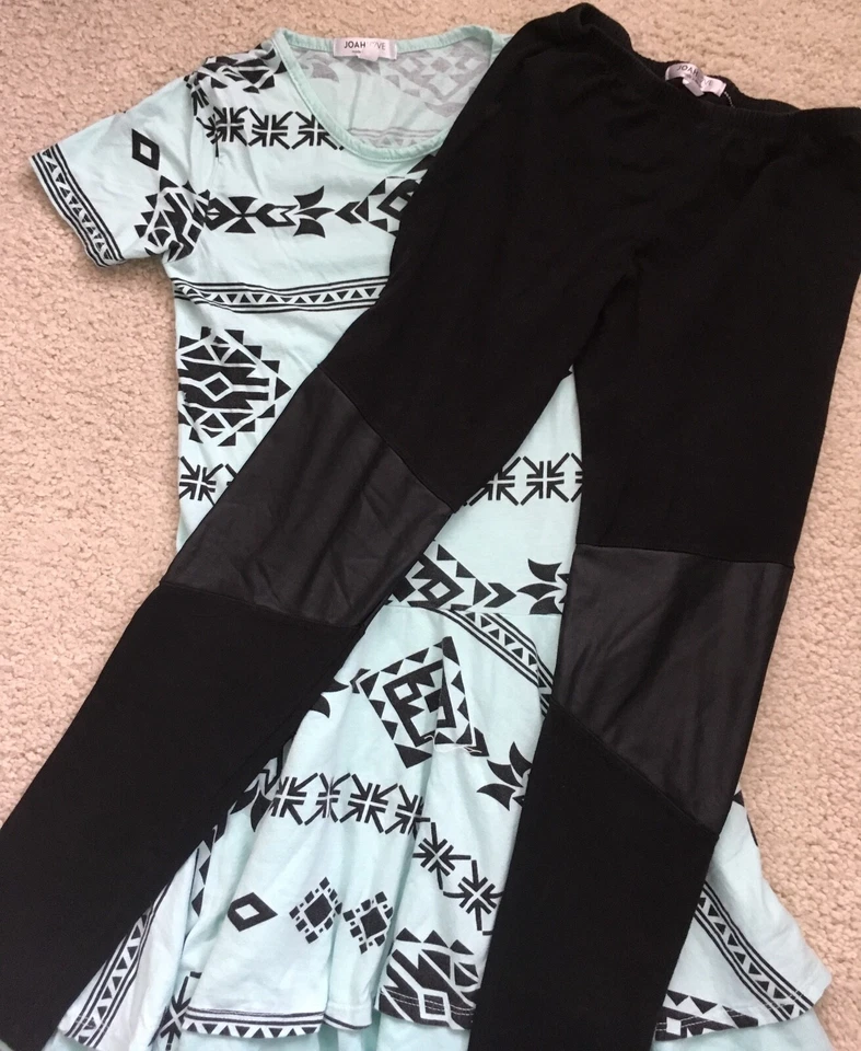 Joah Love Sz 12 Girls Tribe Tiered Twirling Dress & Sz 14 Patch Black Leggings - Image 1 of 3