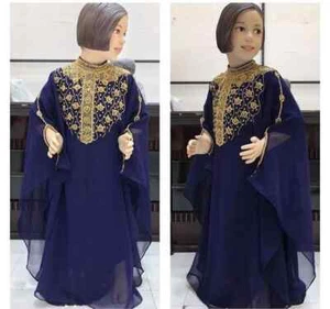 Kids New Stylish Georgette Long Gown Dress Girls Kaftan Moroccan Wedding Party - Picture 1 of 3