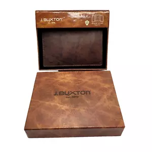 J Buxton Portafoglio Uomo Pelle Trifold Marrone RFID Fodera Sicura con Scatola - Foto 1 di 12