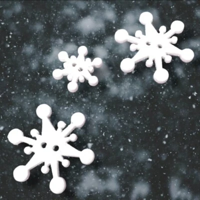 3x Vintage Glitter Snowflake Buttons 2-Hole Flat (1x 19mm, & 2x 30mm) Winter - Image 1 of 4