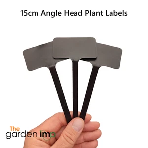 Plant Labels Angled Head Black Plastic T Type ID Name Tags Pots Trays Bulbs 15cm - Picture 1 of 5