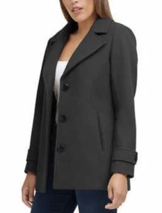 Andrew Marc Ladies' Large Black Water Resistant 3  Button Pea Coat Jacket - Picture 1 of 5