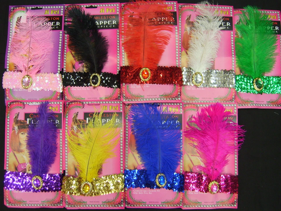 1920's Headband Feather Sequin Flapper Headpiece Gatsby Charleston Costume - image 1 of 1