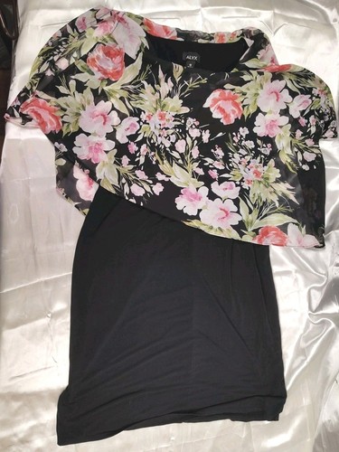 Abito donna Alyx taglia 10 W connesso nero con sovrapposizione floreale trasparente