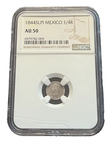 Mexico 1844 SLPi Silver 1/4 Reales NGC AU50 - Picture 1 of 2
