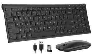 Rechargeable Wireless Keyboard and Mouse - Ultra-Thin Metal Keyboard with Low... - Afbeelding 1 van 7