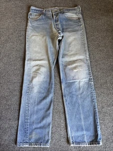 Levi Jeans 501 Men’s Light Wash Button Zipper Weathered No Stretch 34x30 - Picture 1 of 11