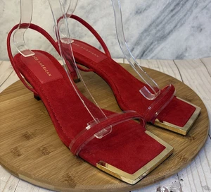 Good American The Standout Square Toe Sandal GA048E Suede Red Size 10.5 Heels - Picture 1 of 13