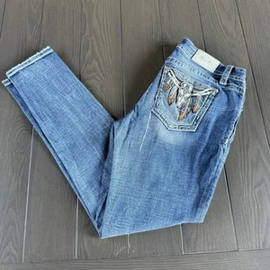 Jeans Miss Me 29x32 vita bassa skinny blu cowgirl impreziosito denim elasticizzato LEGGI - Foto 1 di 23