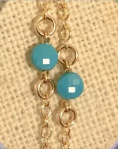 NEW 18K YELLOW GOLD TURQUOISE NATURAL NECKLACE PENDANT CUT VTG CHARM CHAIN 18" - Picture 1 of 24