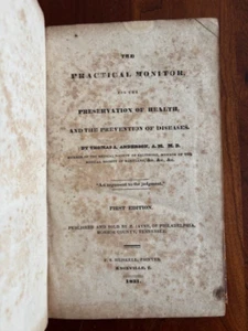 1831 Practical Monitor, Health & Disease, Knoxville Tennessee Medical Book, TN - Bild 1 von 2