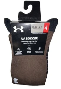 Under Armour UA OTC Soccer Socks 1 Pair Youth 13.5K-4.5 Brown w White Logo Kids - Picture 1 of 9