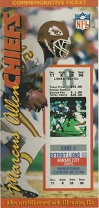 BOLETO CONMEMORATIVO MARCUS ALLEN 111 RÉCORD CORRIENDO TDs 4 X8 1/2 LIMITADO 10000 - Imagen 1 de 2