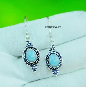 Larimar Gemstone 925 sterling silver handmade Dangle/Drop Earrings 1.25" - Picture 1 of 4