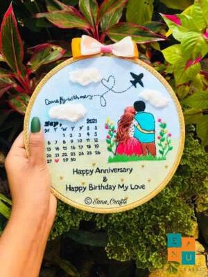 Handmade craft embroidery  wall decor gift calender needlework  stitch floral  - Image 1 of 4