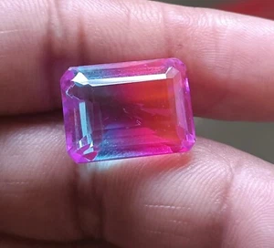 18.30 CT Wonderful Bi-color Emerald Cut Shape Doublet Tourmaline Loose Gemstones - Picture 1 of 6