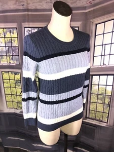 Karen Scott PS NWoT Sweater CrewNeck Cable Knit Blue White - Picture 1 of 14