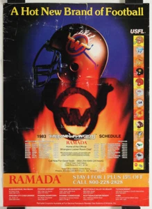 Arizona Wranglers USFL 1983 Season Schedule Poster with Football Helmet Logos - Picture 1 of 1