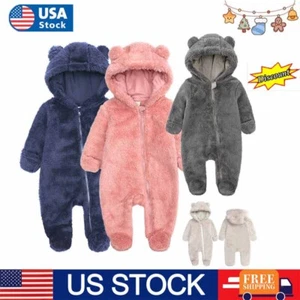 Bear Hooded Romper Jumpsuit Bodysuit Clothes Outfits New-born Baby Boy Girl Kids - Picture 1 of 31