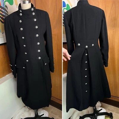 Zelda Military Long Coat Sz 8 runs smaller 6 4 double breasted black - Image 1 of 4