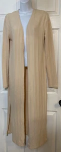 Umgee Women's Large Ribbed Knit Duster Cardigan Sweater in Cream Side Splits - Picture 1 of 13