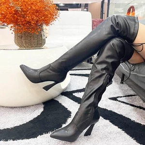 Glasur Damen elegante Overknee Stiefel seitlicher Reißverschluss mit skulpturalem Absatz - Bild 1 von 41