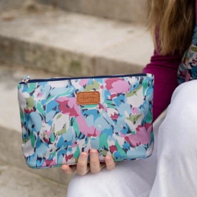 Peony® Damen Schminkkoffer Nancy Blumenmuster matt Wachstuch blau