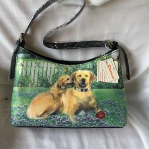 Borsa a tracolla donna Blossom Collection verde giallo labrador cani cerniera S nuova - Foto 1 di 6