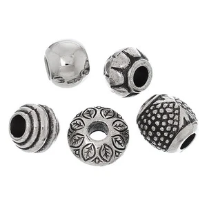 Large Holed Acrylic Beads - 50 pcs - Silver - 10 of Each Design - 10-14mm - Picture 1 of 3