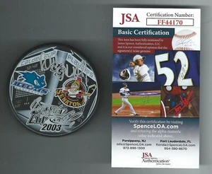 Ray Emery & Curtis Sanford Signed 2003 Calder Cup Playoffs Match-Up Puck JSA COA - Picture 1 of 1