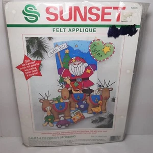 1994 Sunset Christmas Felt Applique Embroidery Santa and Reindeer Stocking Kit - Picture 1 of 7