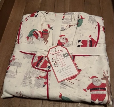 Juego de pijama de franela Pottery Barn Kids Adult Heritage Santa mediano Foto 1 de 2