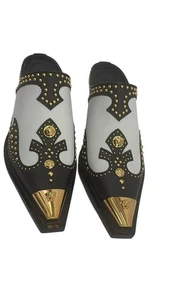 Versace Leder Pantoletten Schuhe US 9 UK 6 EU39 Medusa Kopf Nieten Metallkappe - Bild 1 von 10