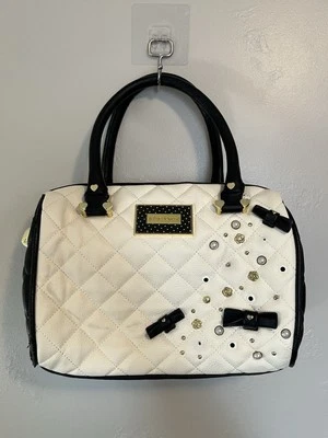 Betsy Johnson Black And White Quilted Handbag Studded Embellished Gold Hardware - Image 1 of 4