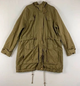 H&M Coat Jacket Large Khaki Brown Parka Hooded Lightweight Zip Up Casual - Picture 1 of 12
