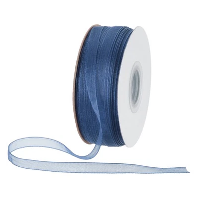 100 Yards 1/4 Inch Deep Blue Chiffon Ribbon Sheer Organza Ribbon - Image 1 of 4