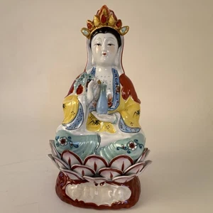 Vintage 14" Porcelain Guanyin Statue – Hand-Painted Chinese Goddess of Mercy - Picture 1 of 11